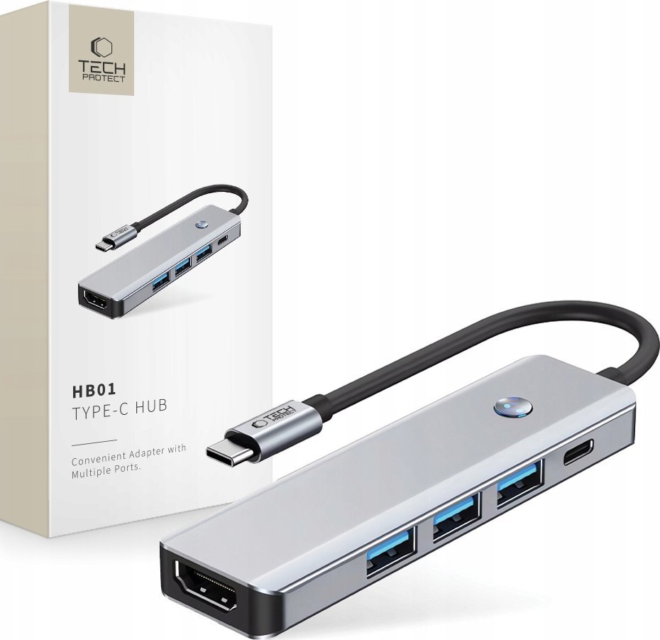 TECH-PROTECT HB01 HUB ADAPTER 5IN1 TYPE-C + USB3.0 + HDMI 4K 60HZ + PD100W SPACE GREY
