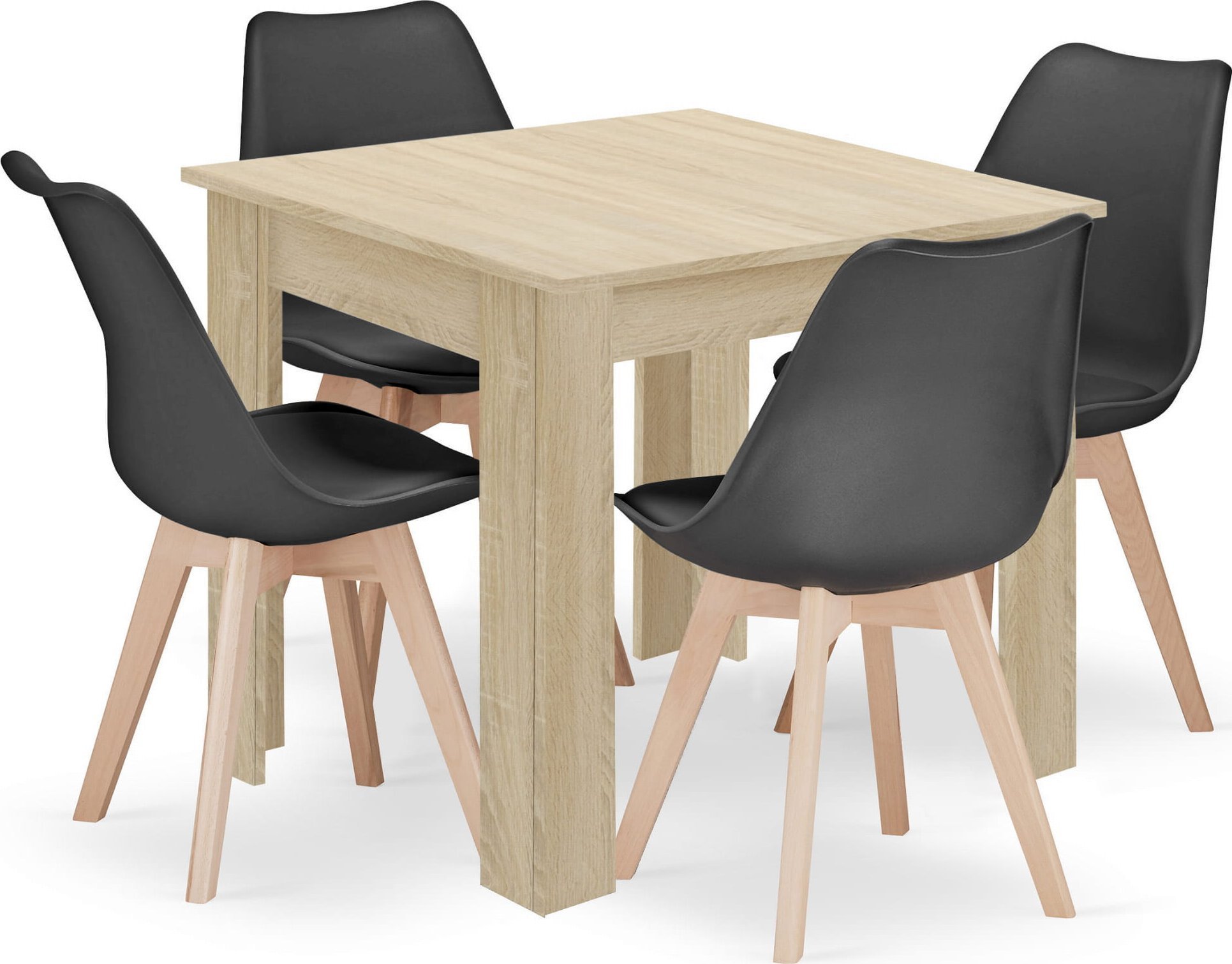 Leobert Zestaw stół kwadratowy 80x80 dąb sonoma + 4 krzesła MARK czarne