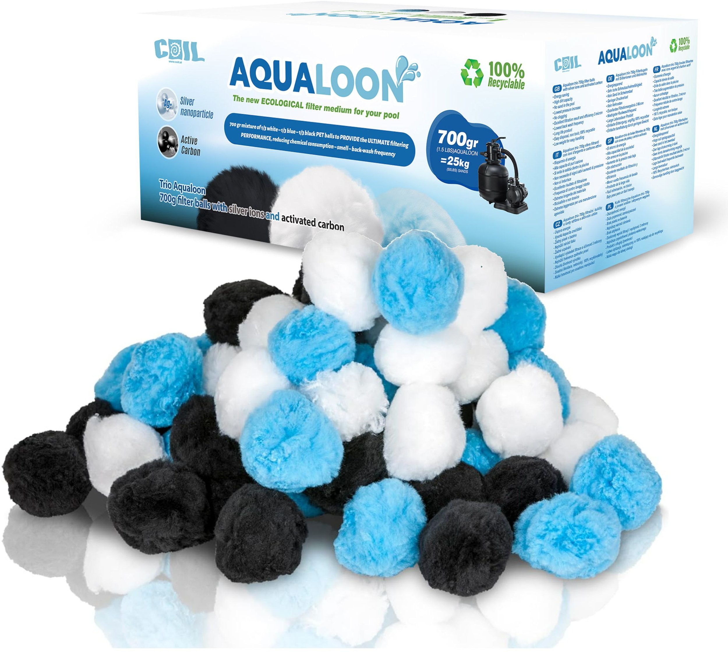Coil kulki filtracyjne aqualoon trio do pompy piaskowej do basenu opakowanie 700g zastępuje 25kg piasku