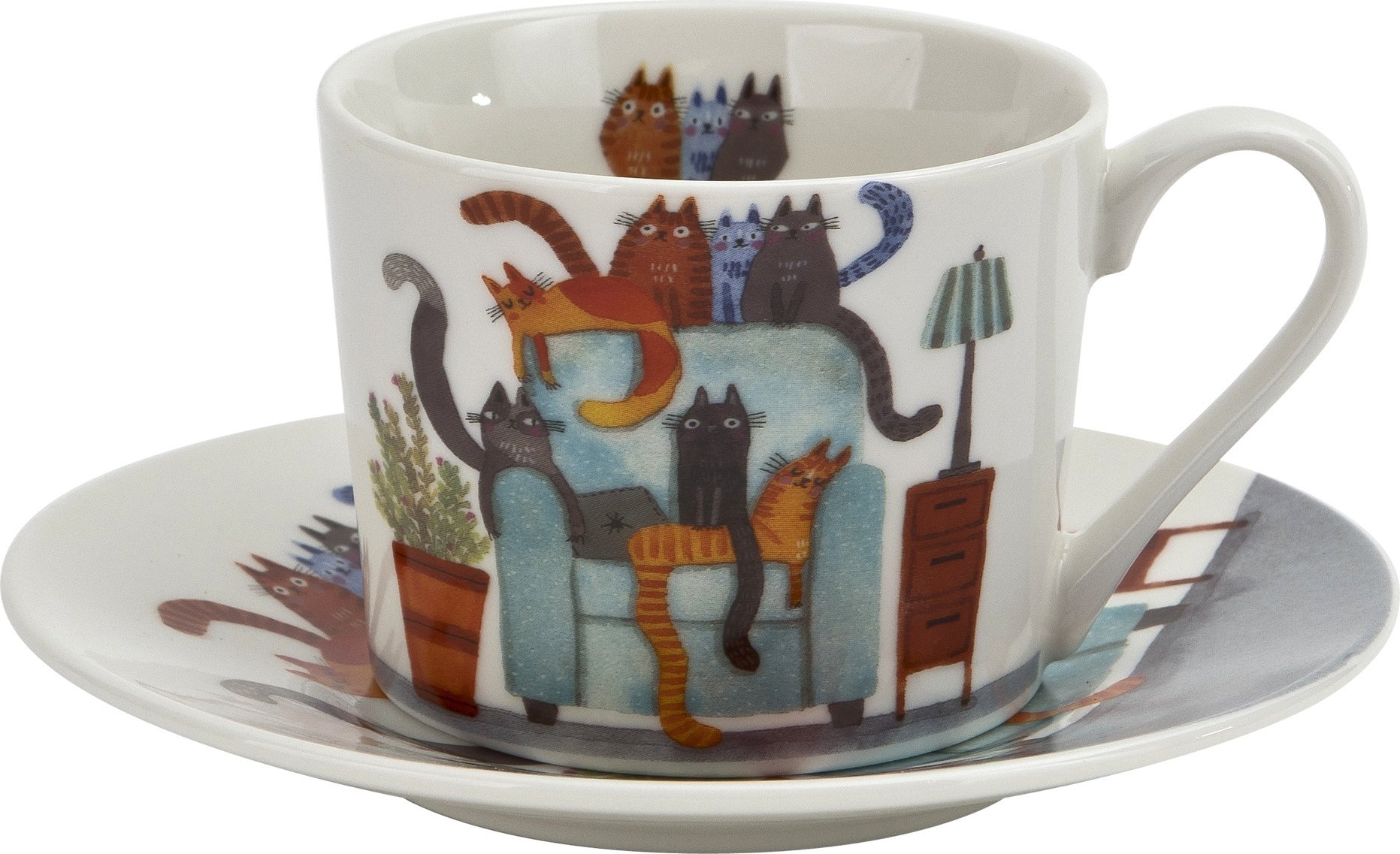 DUO Filiżanka porcelanowa 230 ml + spodek Koci Świat Koty na fotelu