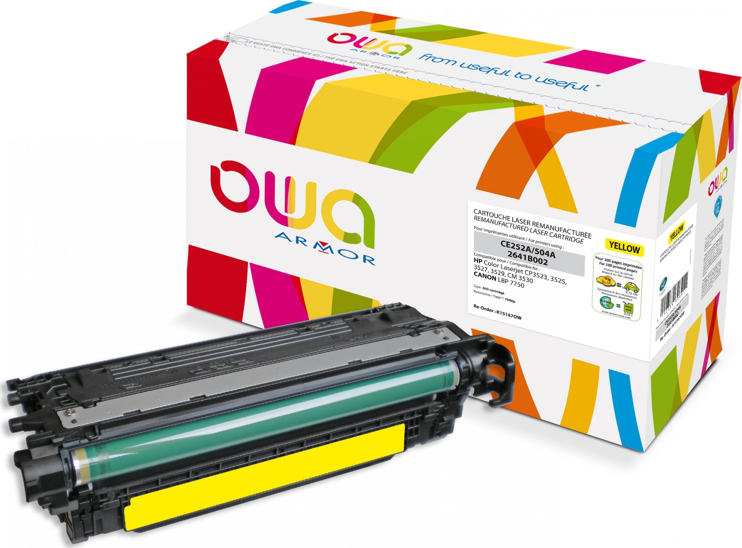 Toner OWA Armor Armor - yellow - Toner cartridge (Alternative for: HP 504A) - for HP Color LaserJet CM3530 MFP, CM3530fs MFP, CP3525, CP3525dn, CP3525