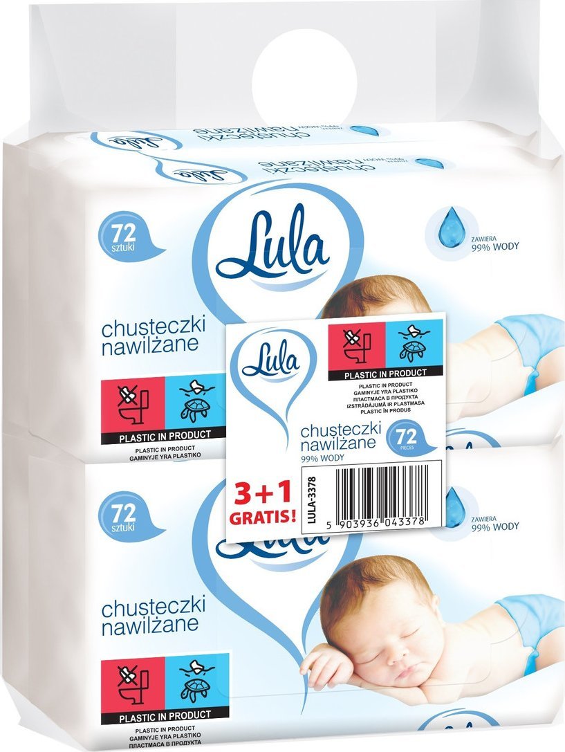 Lula Chusteczki nawilżane 99% wody 1op.-(72szt 3+1 gratis)