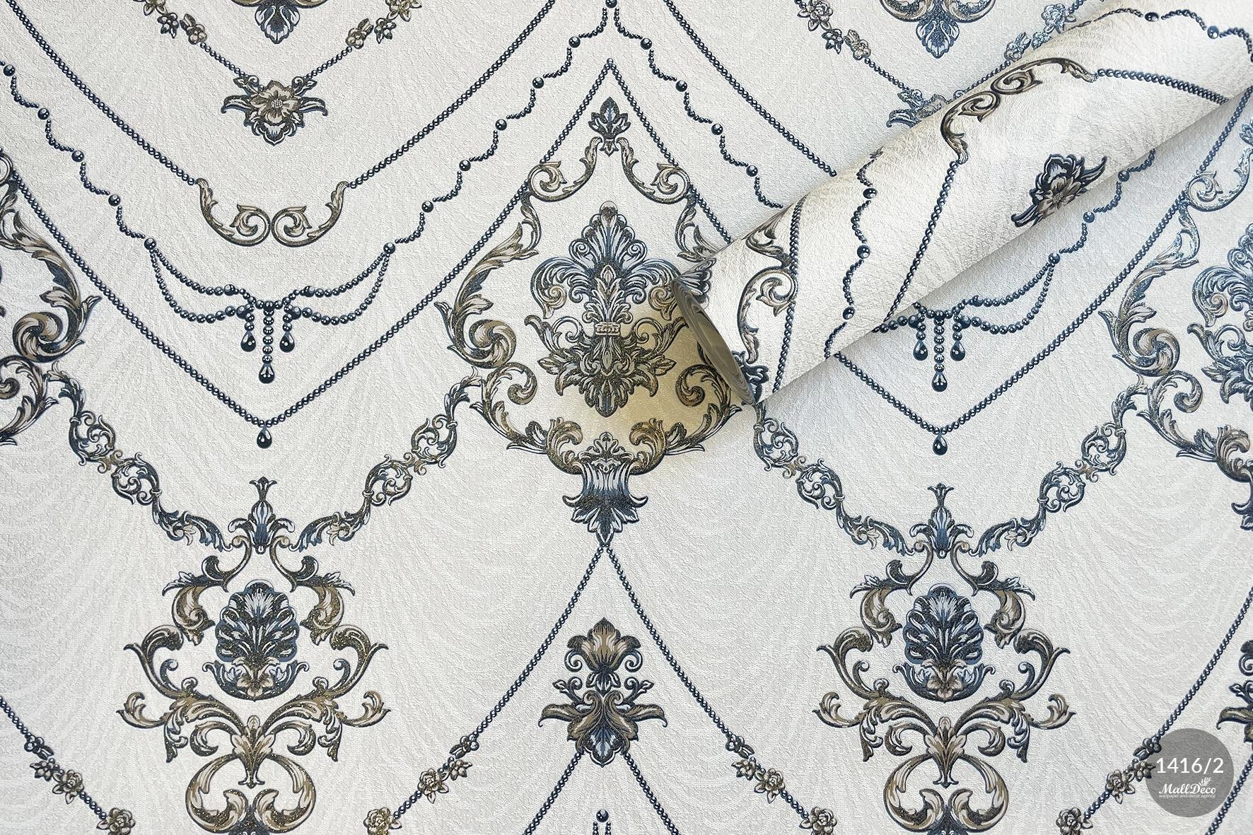 MallDeco TAPETA WINYLOWA LANKARAN BIAŁO-SREBRNO-NIEBIESKA DEKORACJA