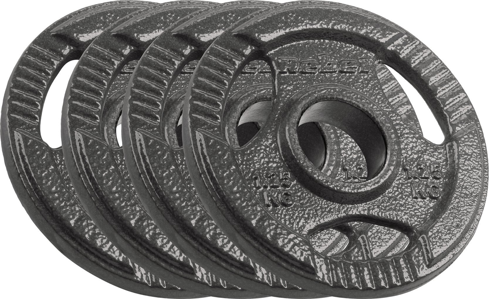 Obciążenie żeliwne olimpijskie zestaw 4x1.25kg, otwór 51mm, talerz z uchwytami, REBEL ACTIVE