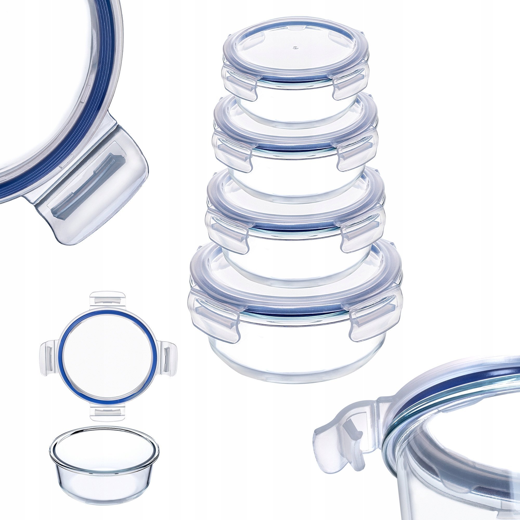 Kadax 4x KADAX Zestaw Pojemników Na Żywność Szklane Pokrywką Pudełko Box Okrągłe