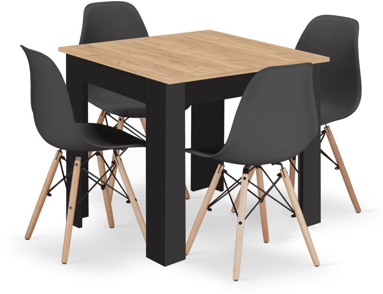 Stół NP 80x80 Artisan nogi czarne + 4 krzesła OSAKA czarny nogi naturalne