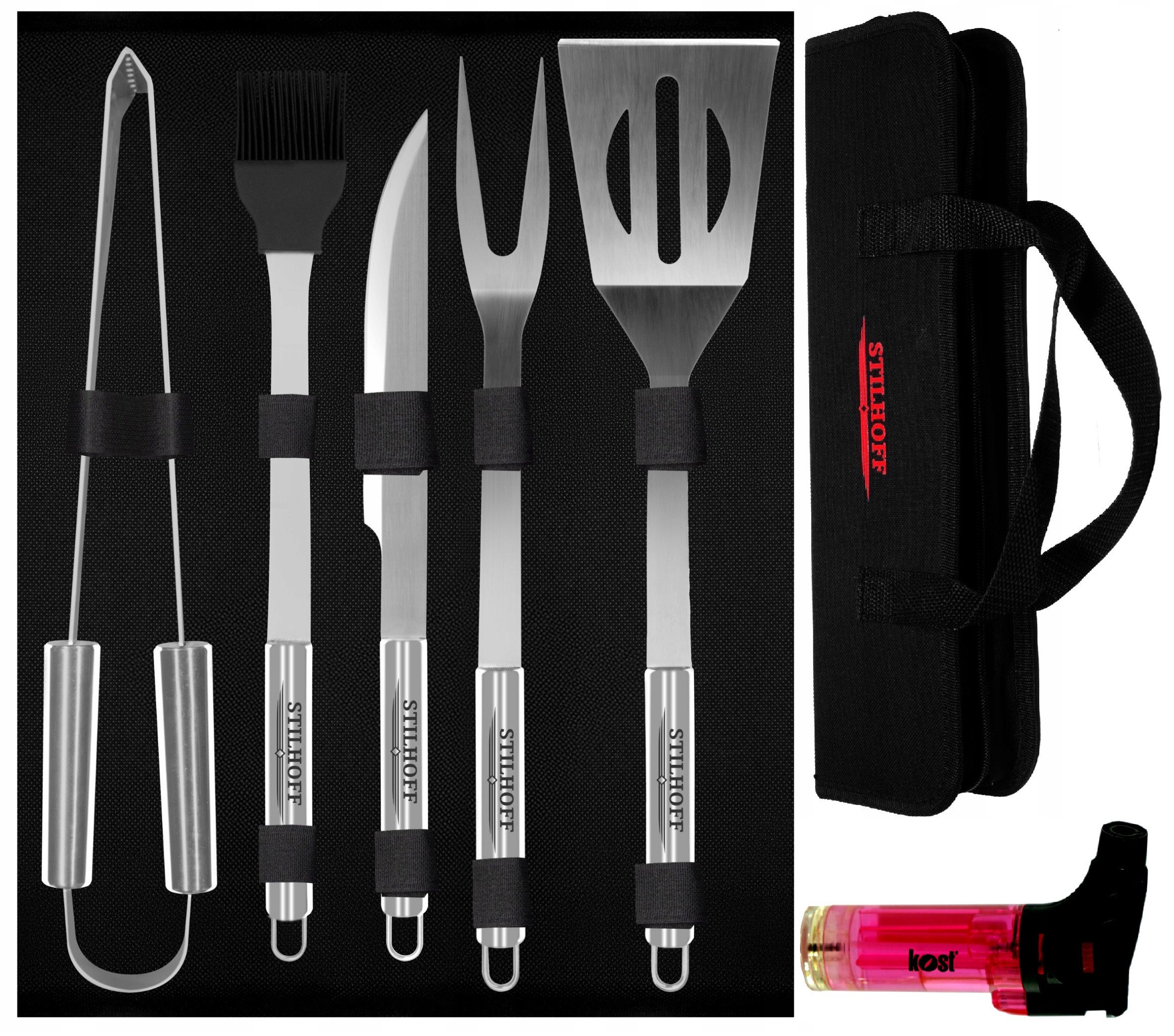 Zestaw akcesoria do GRILLA STILHOFF sztućce przybory 7 szt 5+ ETUI+PALNIK