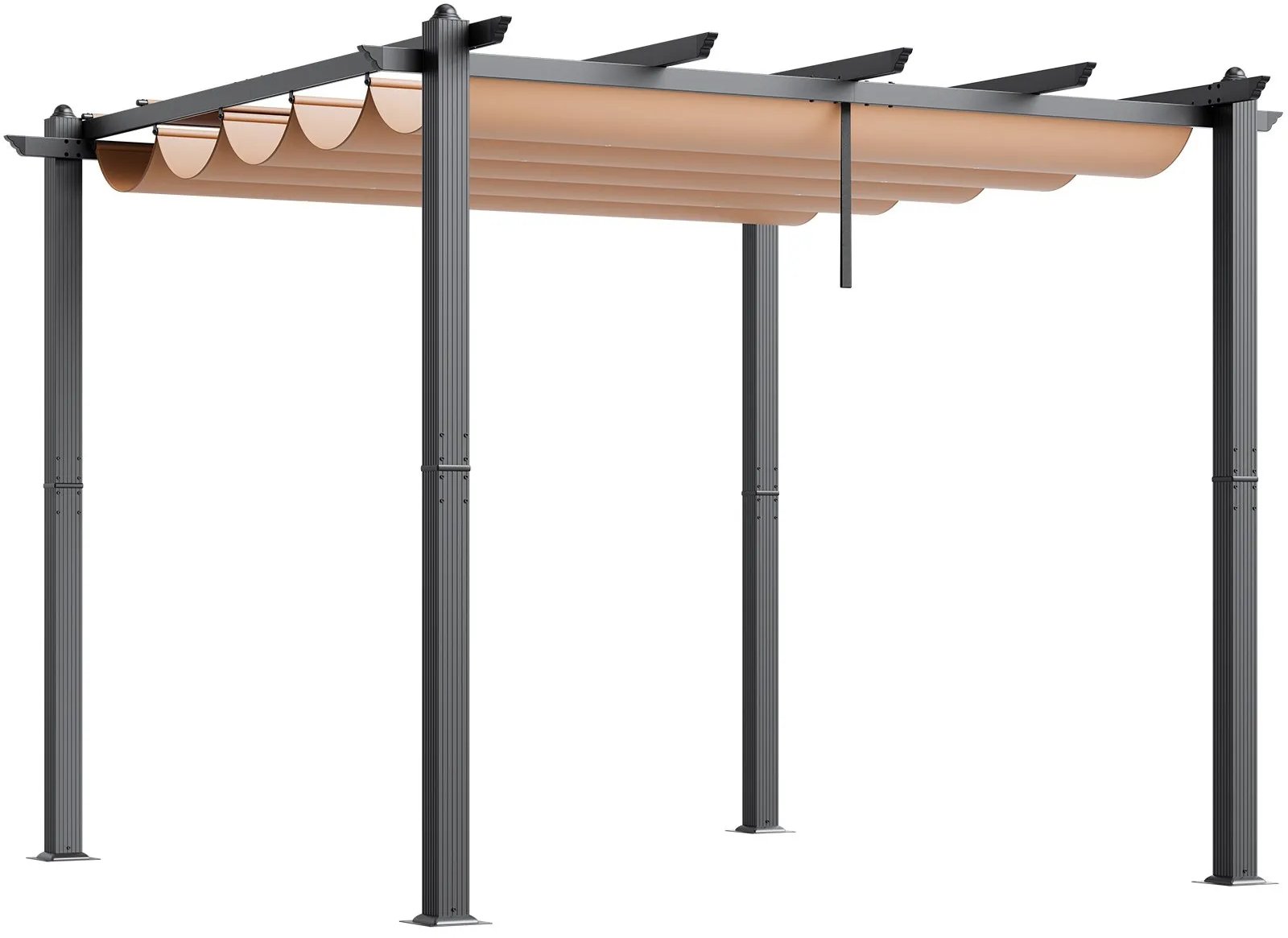 Pergola ogrodowa beżowa 3.05x3.05 m aluminiowa z markizą rozkładana taras