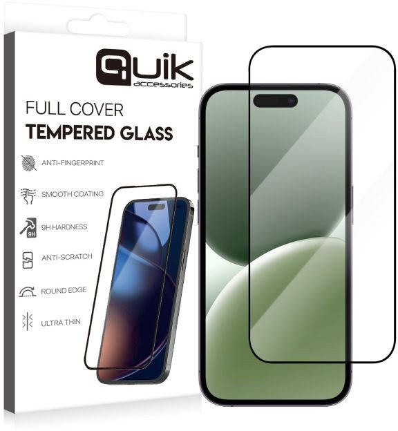 Quik Accessories Full Cover Tempered Glass for Apple iPhone 16 Pro