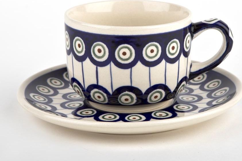 Bolesławiec Filiżanka 220 ml ze spodkiem Bolesławiec Kropki 8