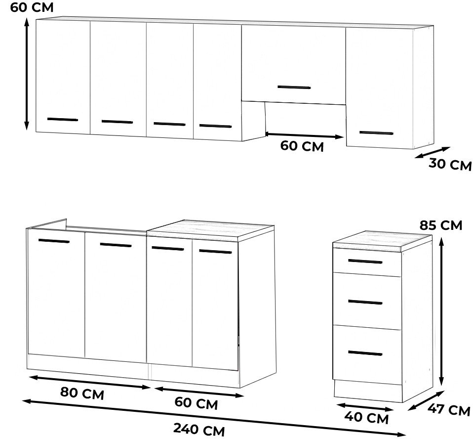 Kuchnia Z Blatem Modułowa Nowoczesna 2.4m Mokka Wotan Szary Mat Biały Mat