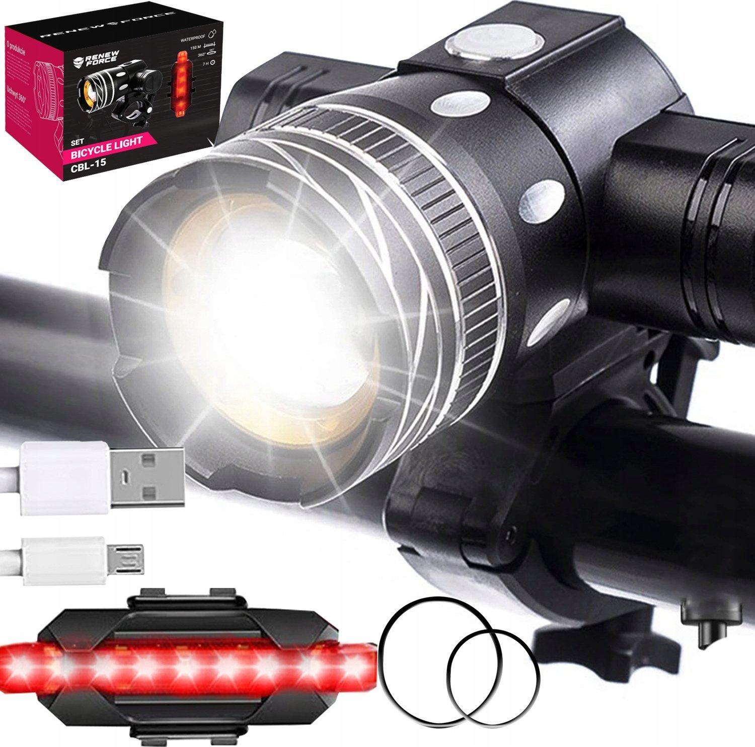 LAMPKA ROWEROWA CZARNA CBL-15 + LAMPKA TYLNA