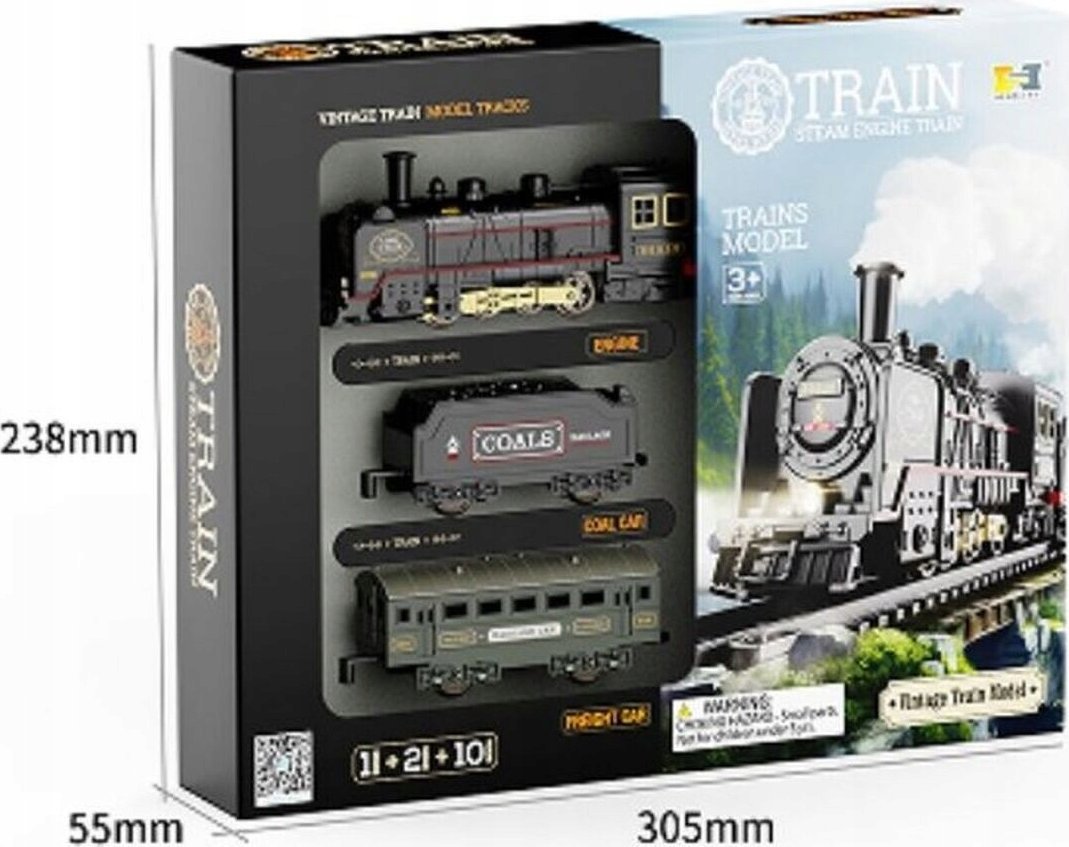 Elektryczna Kolejka Lokomotywa - Parowóz + 2 Wagony, Węglarka + Pasażerski