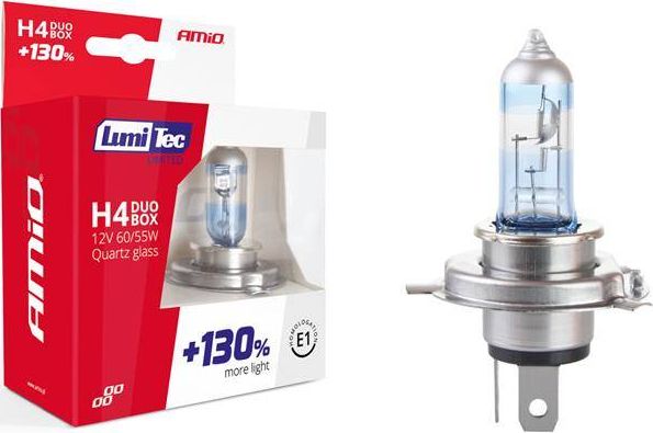 AMiO Zestaw żarówek halogenowych H4 12V 60/55W LumiTec LIMITED +130% DUO BOX