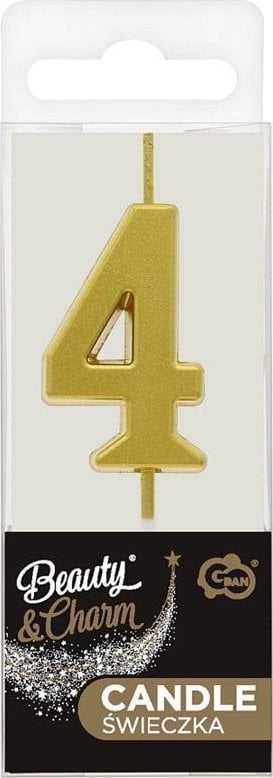 Świeczka piker B&C cyfra 4 metaliczna złota 9,5cm