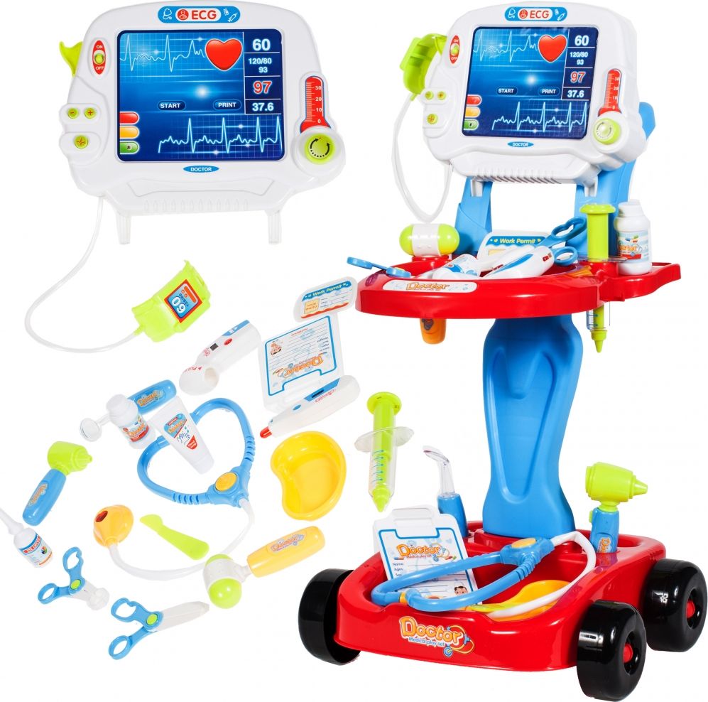 MalPlay MAŁY LEKARZ DOKTOR ZESTAW Lekarski na WÓZKU EKG