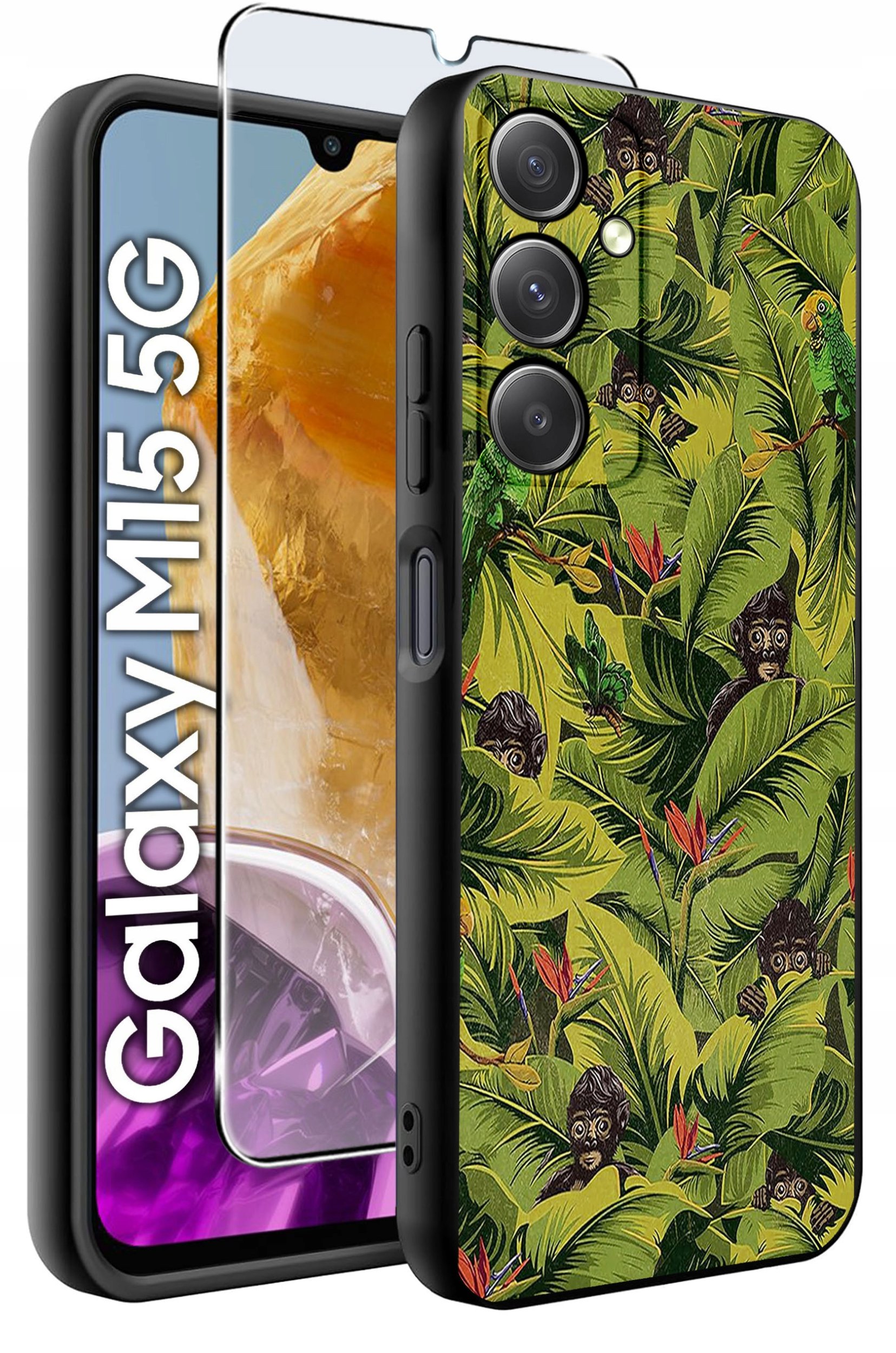 ETUI do Samsung M15 5G WZORY | SILIKONOWE MATT CASE + SZKŁO HARTOWANE 9H