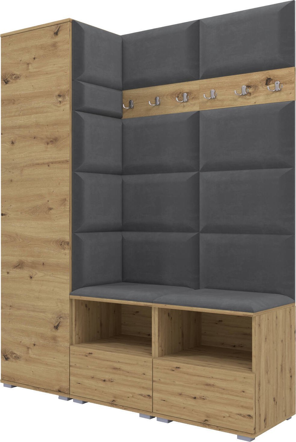 Ravio Tapicerowana garderoba Nela II - kolor dąb artisan + tkanina Trinity 15