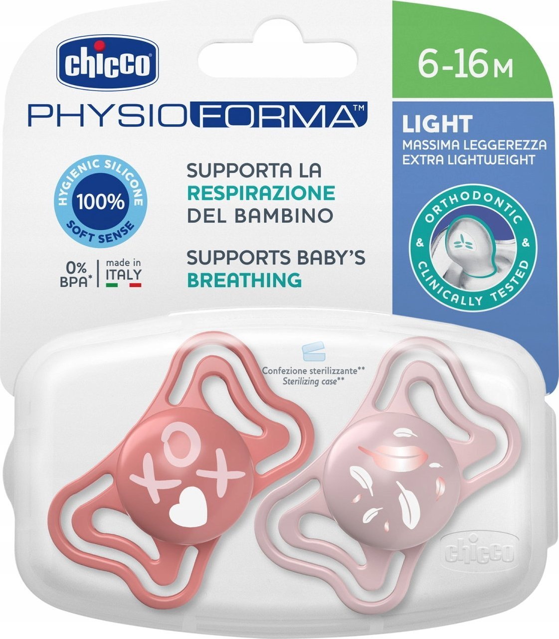 Chicco Smoczek uspokajający silikonowy PhysioForma LIGHT różowy 6-16M CHICCO /2szt.