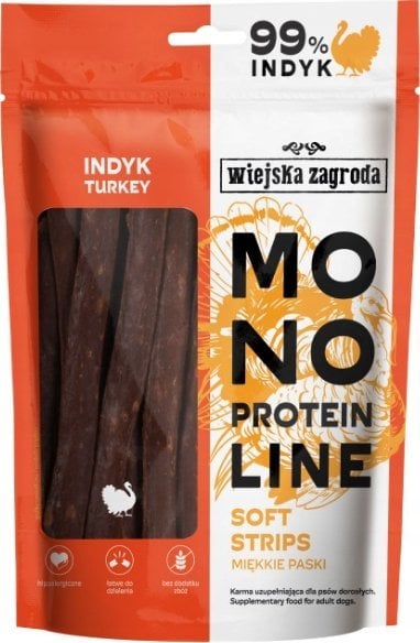Wiejska Zagroda Przysmak dla psa Monoproteinowe miękkie paski Indyk (dorosły) 100g