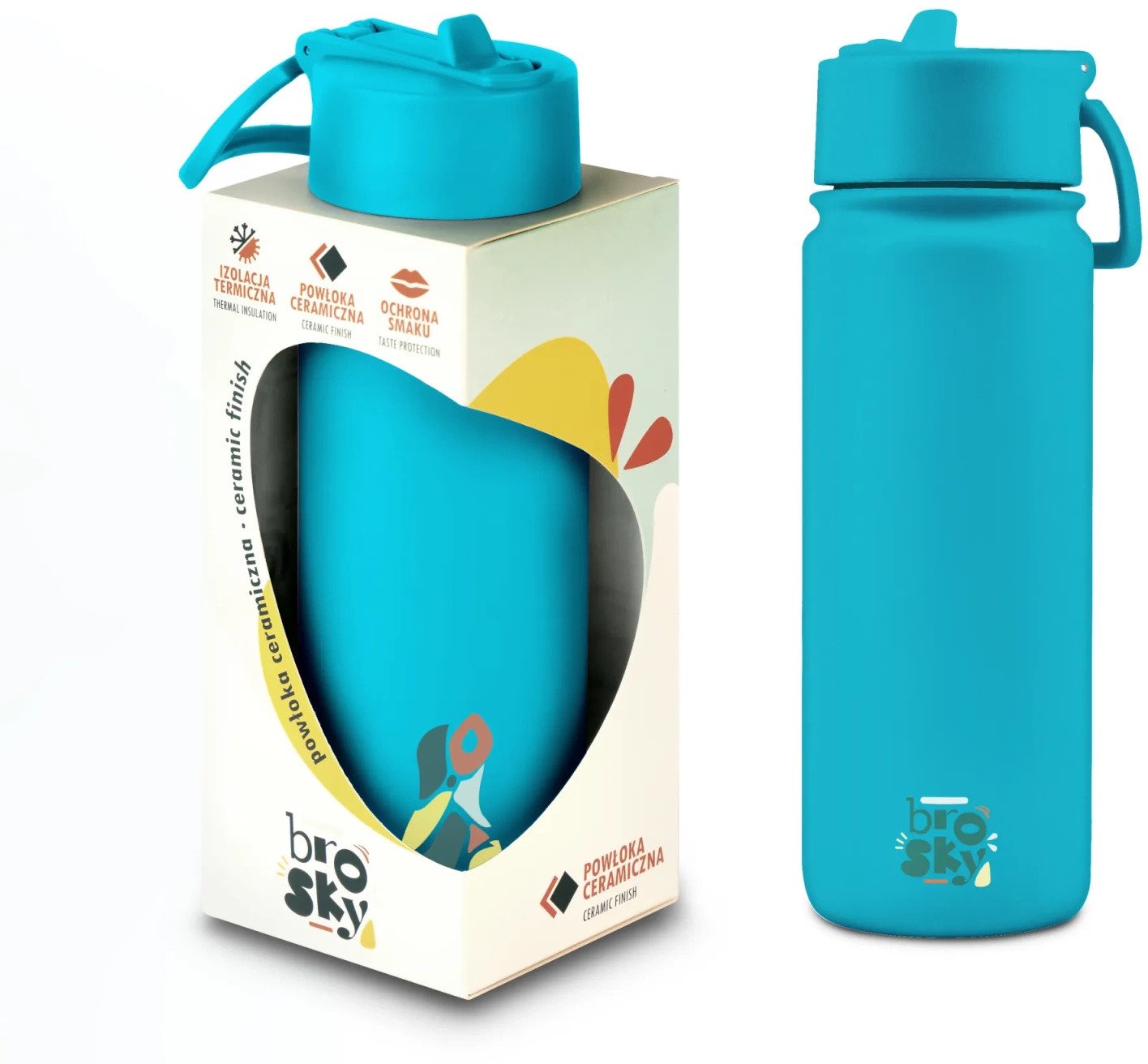 Brosky Abstract Niebieska stalowa butelka termiczna ze słomką 550 ml