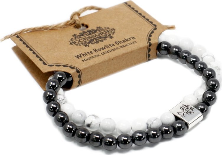 Lovrin Bransoletka magnetyczna z kamieniami - Biały Howlit