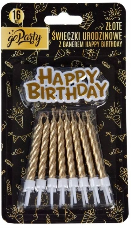 Świeczki urodzinowe złote HB 16szt
