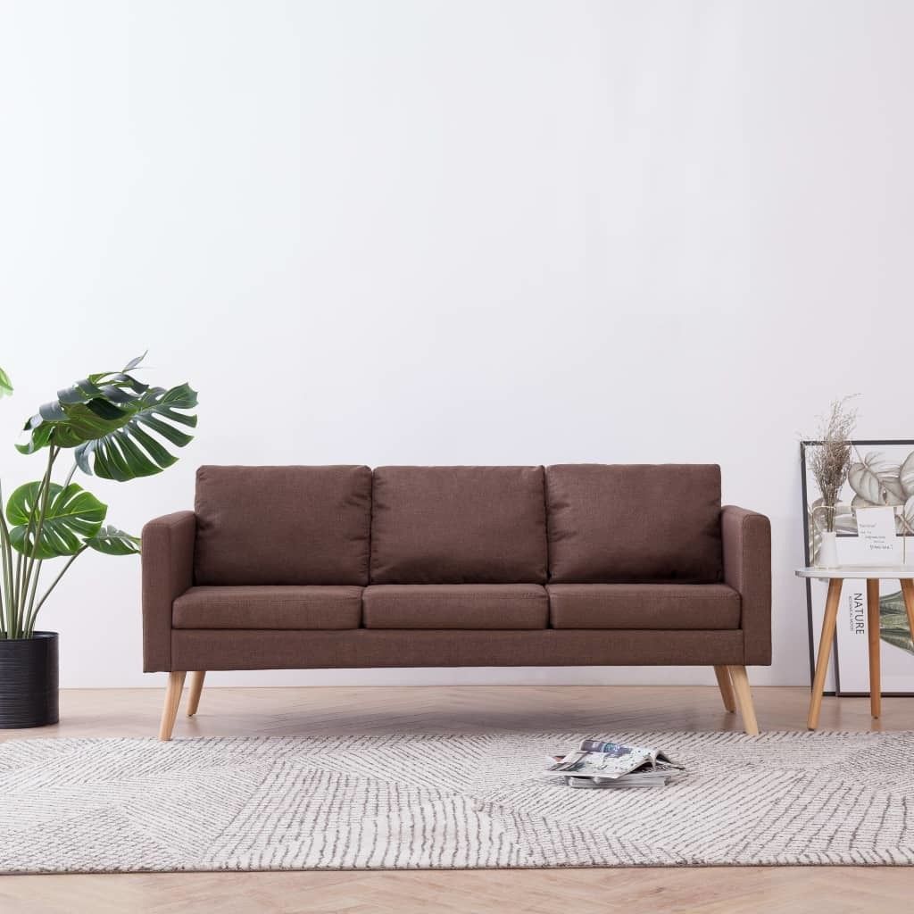 vidaXL 3-osobowa sofa tapicerowana tkaniną, brązowa