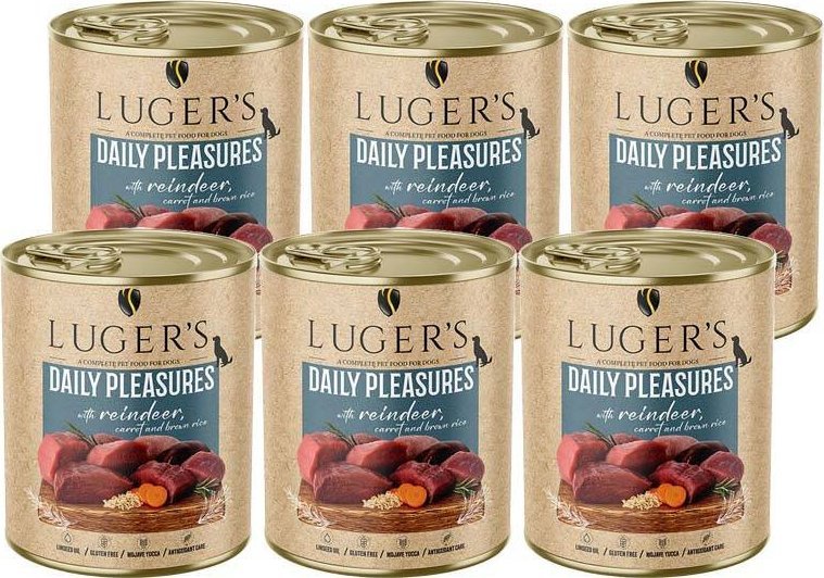 Karma mokra dla psa Luger's Daily Pleasures z reniferem, marchewką i ryżem brązowym zestaw 6 x 800 g