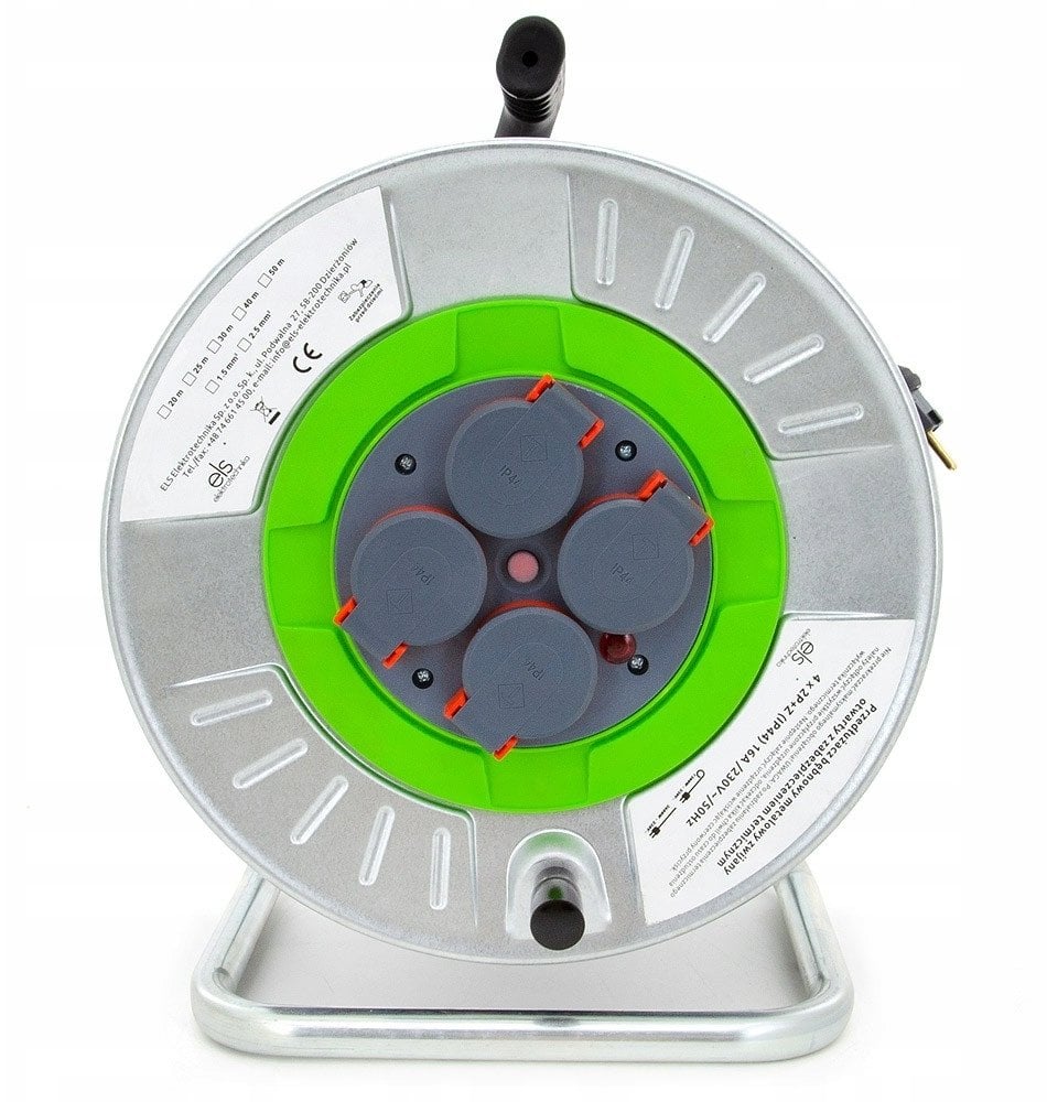 Bęben, nawijak metalowy do kabli, przewodów elektrycznych, przedłużaczy, zwijak z gniazdami IP44, TMNPL-IP44