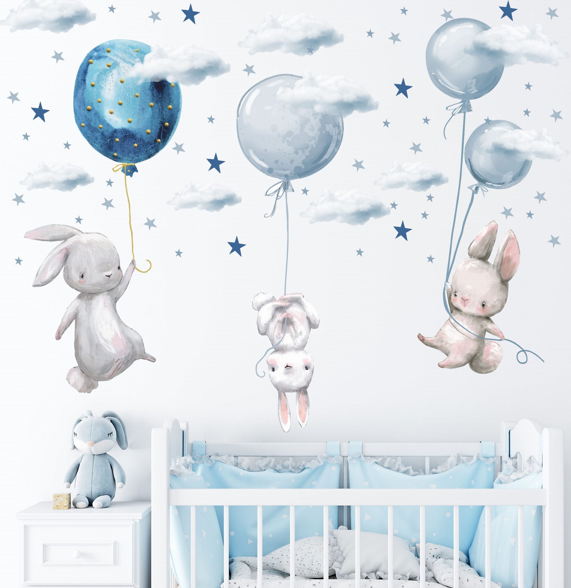 Mała Pracownia DK NAKLEJKA ZAJĄCZKI, CHMURKI NIEBIESKIE BALONIKI ZESTAW NR.4