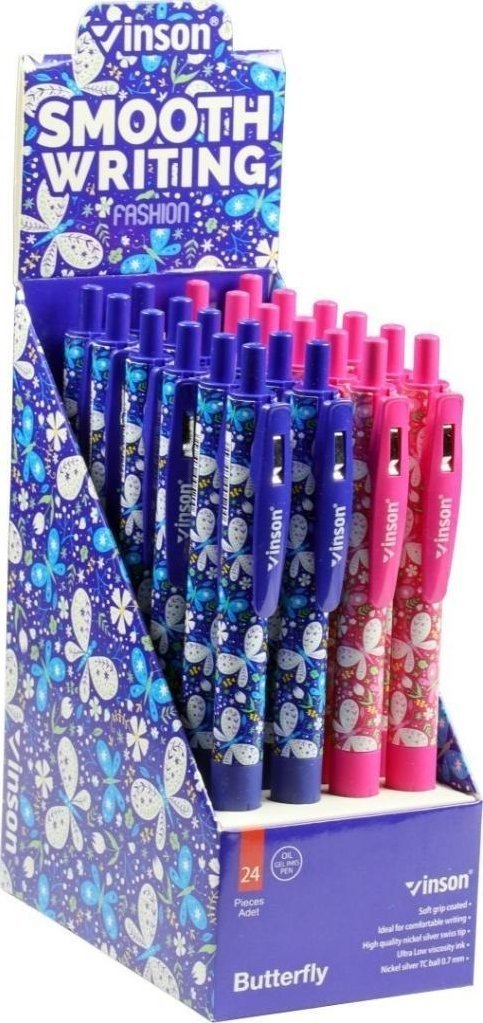 Easy Stationery Długopis automat. Fashion Butterfly nieb. (24szt)