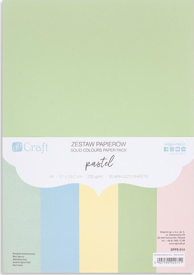 Zestaw papierów pastelowych A4 220g 20 arkuszy