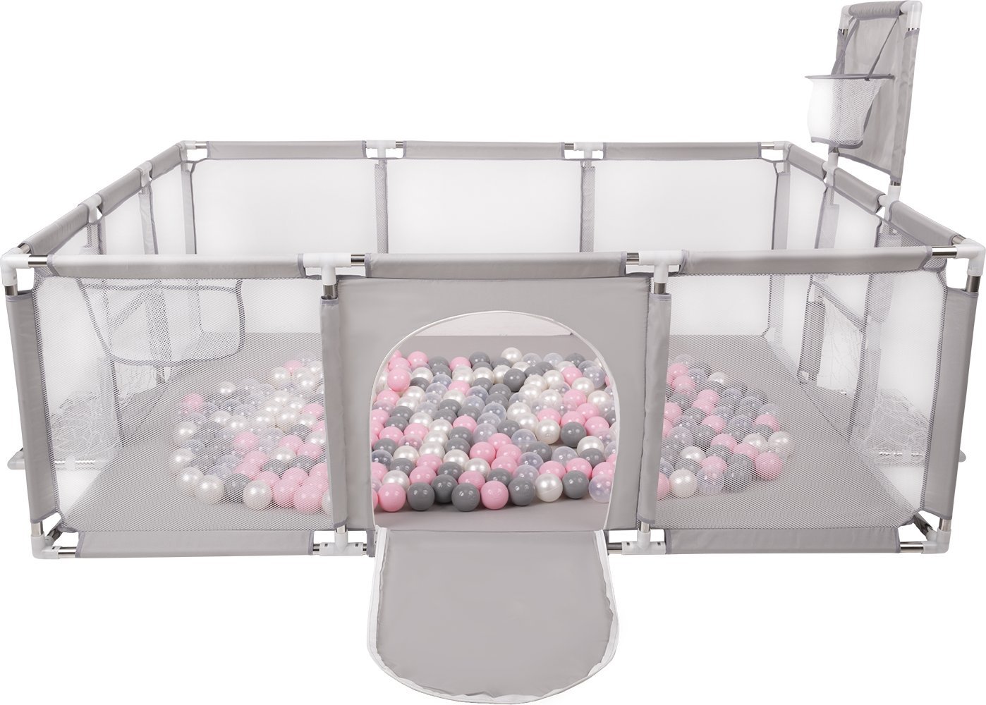 Selonis Boisko BO-100X z piłeczkami 6cm szary: perła-szary-transparent-pudrowy róż 180x122x62/200piłek Zabawka kojec