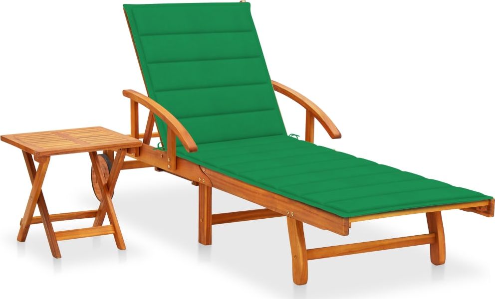 vidaXL Ogrodowy leżak ze stolikiem i poduszką, lite drewno akacjowe