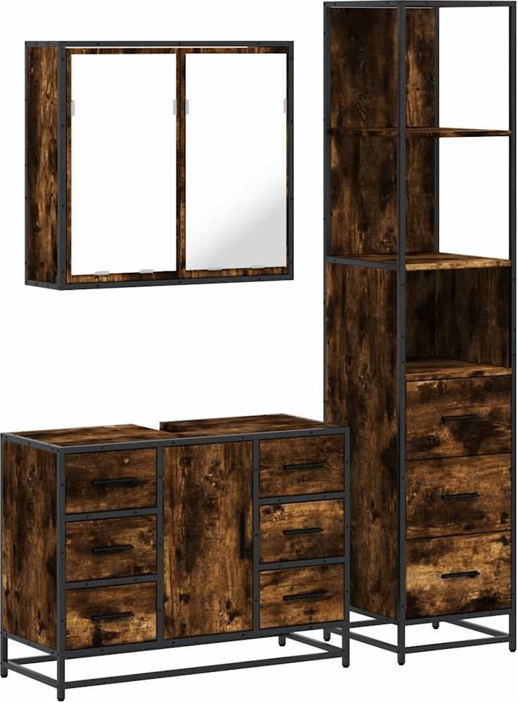 3-częściowy zestaw mebli łazienkowych, przydymiony dąb