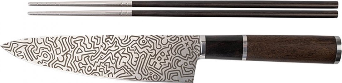 Nóż szefa kuchni 21 cm Homey's Keith Haring z pałeczkami na prezent Wenge