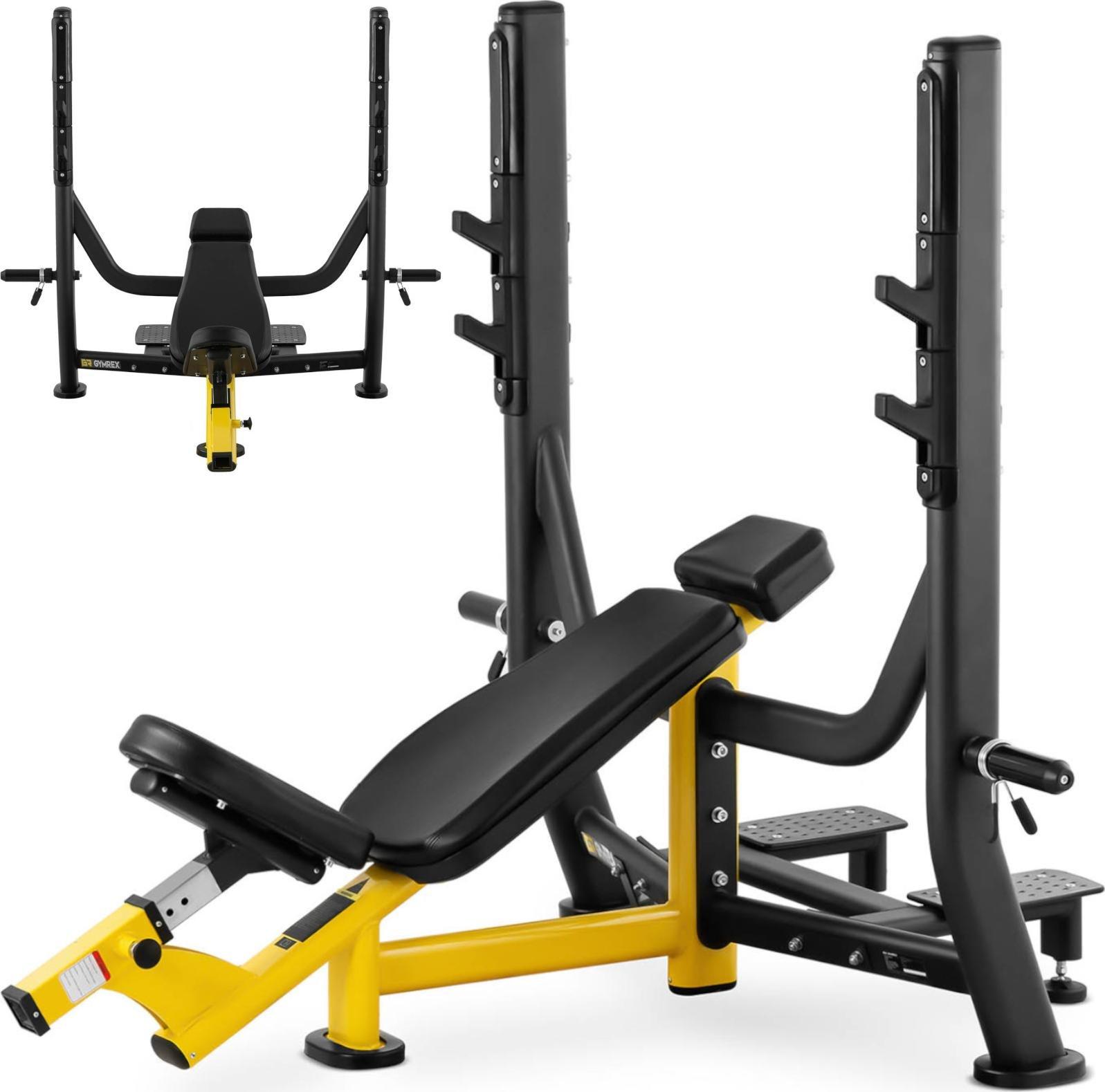 Gymrex Ławka ławeczka treningowa skośna pod sztangę do wyciskania głową w górę czarno-żółta