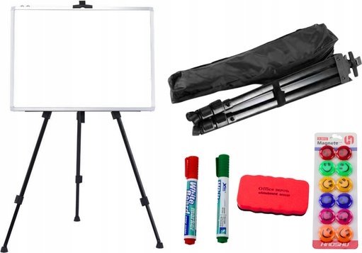 LeanToys Zestaw Tablica Magnetyczna 90x60cm na Stojaku Magnesy Pisaki Gąbka LEAN Toys