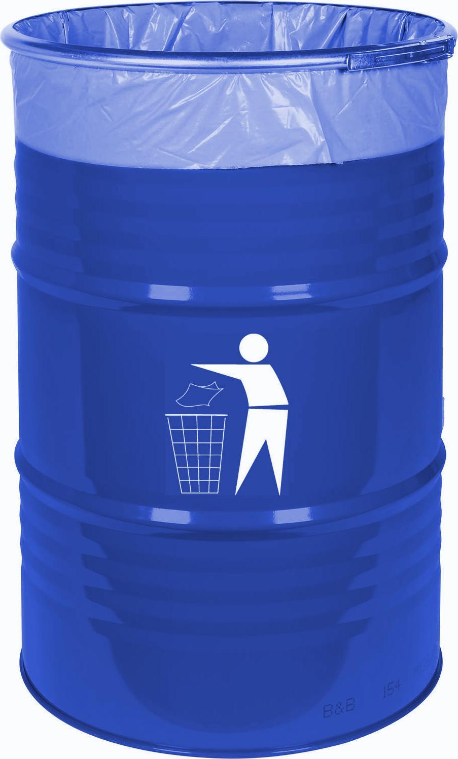 GSG24 Plenerowy pojemnik kubeł kosz na śmieci wytrzymały stalowy BECZKA 200L - niebieski Plenerowy pojemnik kubeł kosz na śmieci wytrzymały stalowy B