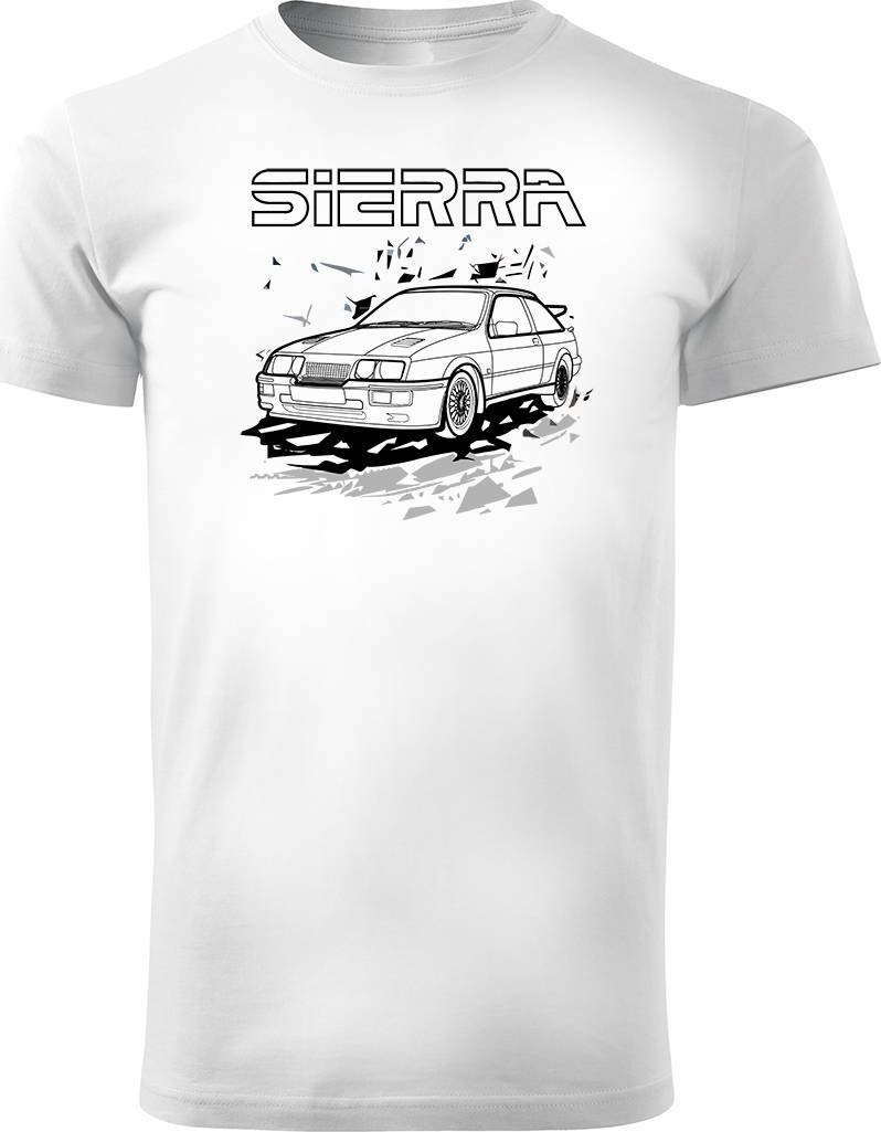 Topslang Koszulka z samochodem Ford Sierra RS 500 z Fordem Sierra RS 500 cosworth męska biała XL