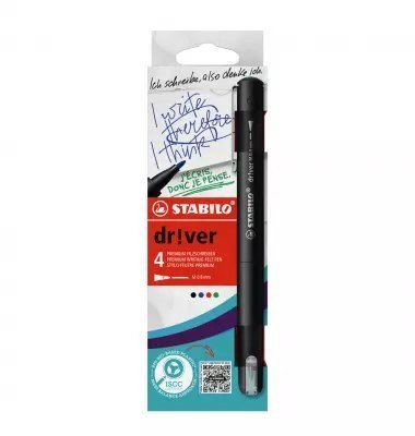 STABILO dr!ver, Black, Blue, Green, Red, Medium, Black, Water-based ink, 0.8 mm, Metal