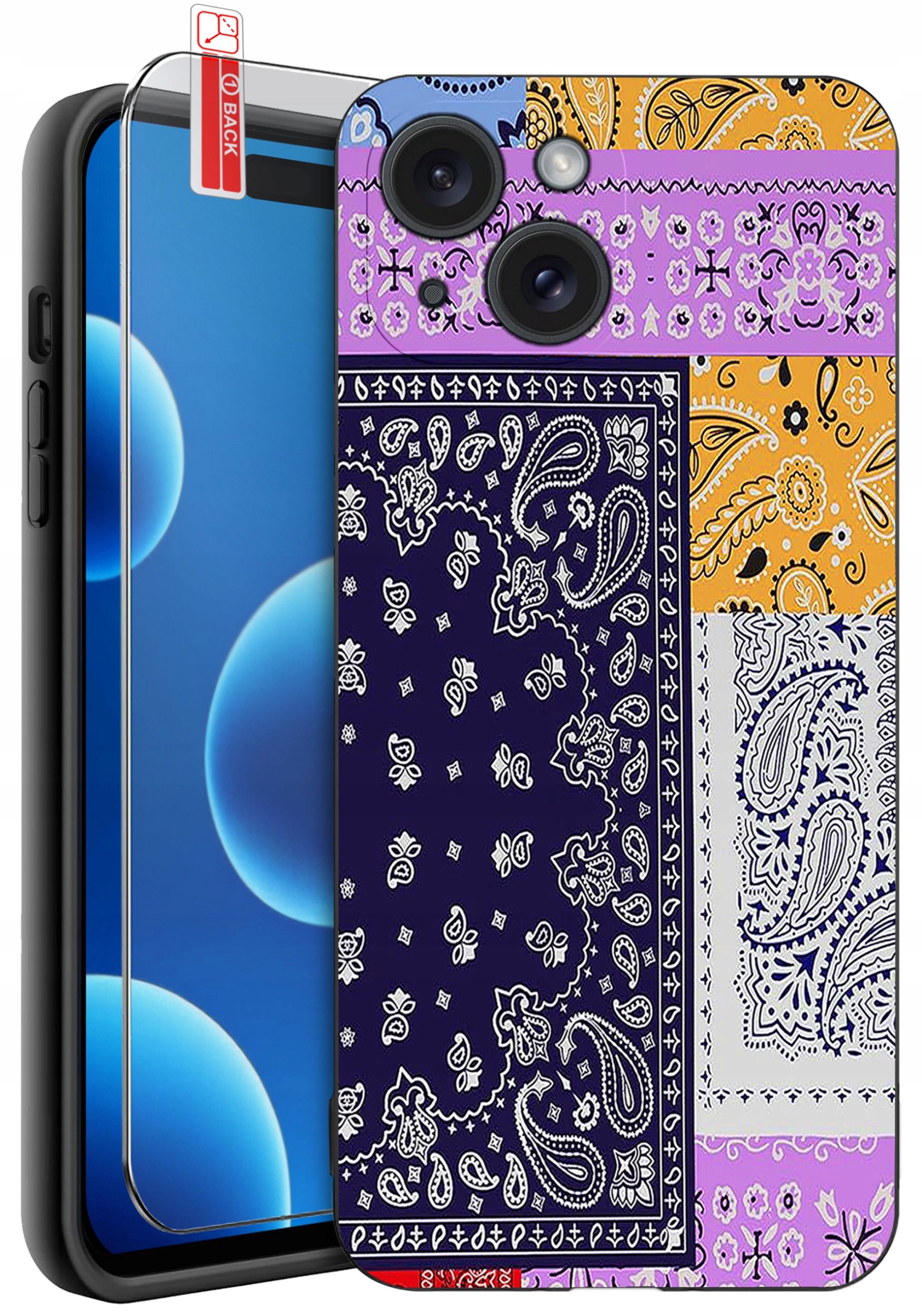 ETUI do iPhone 15 | WZORY | SILIKONOWE MATT CASE + SZKŁO 9H