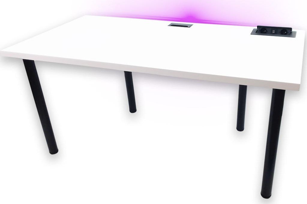 Biurko Daming Model 3 Białe 136 cmx66 cm x 2,8 cm z prostokątnym przepustem na kable