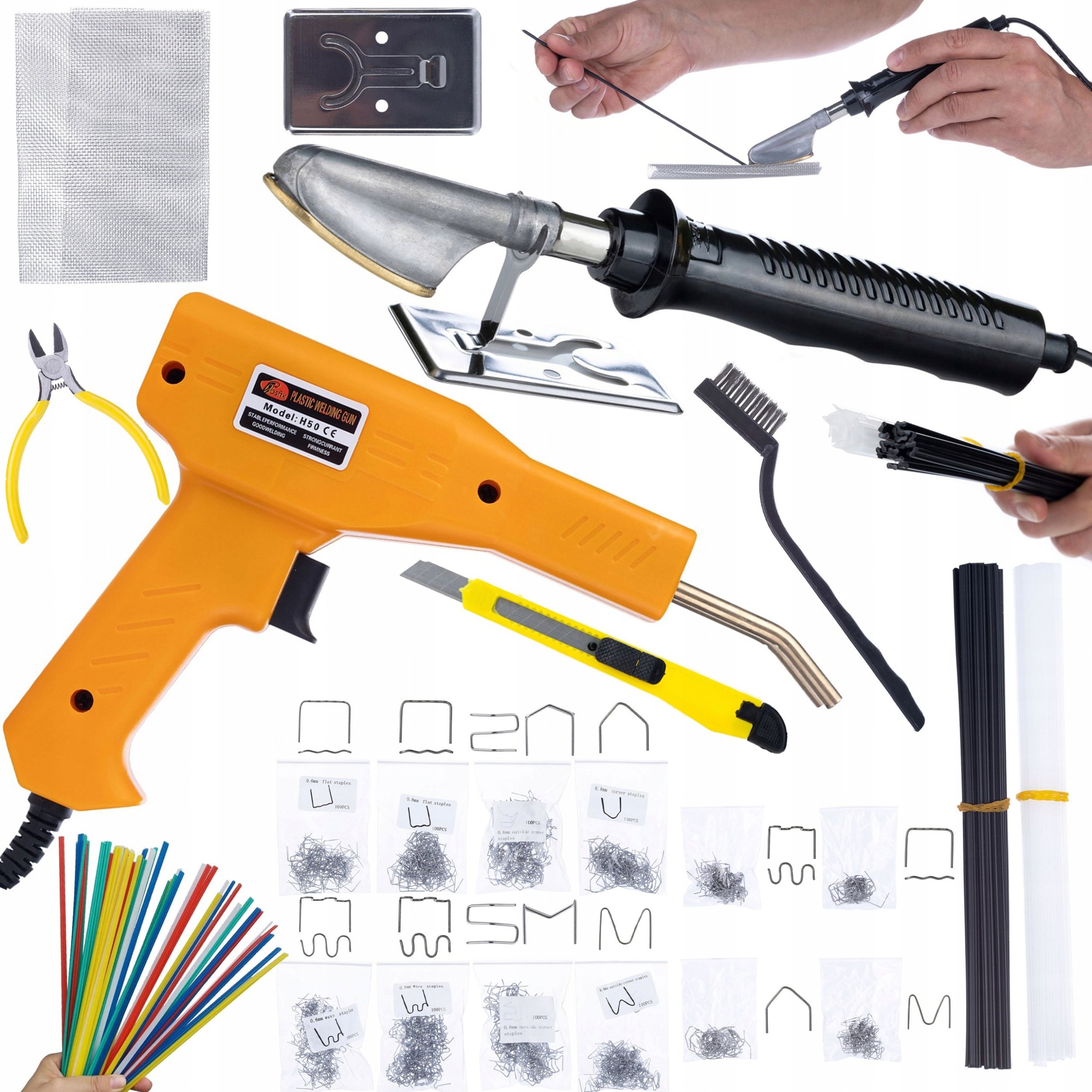 Rosfix LUTOWNICA ŻELAZKO DO PLASTIKU+ZSZYWACZ 200 ZSZYWEK+800 ZSZYWEK+ZESTAW SPOIW