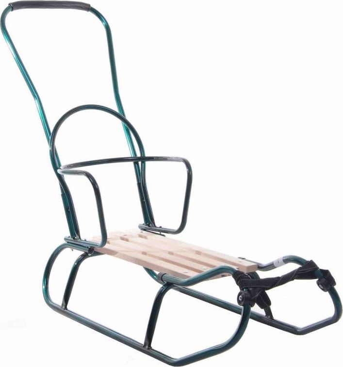 Matpol Sanki metalowe z oparciem i pchaczem zielony