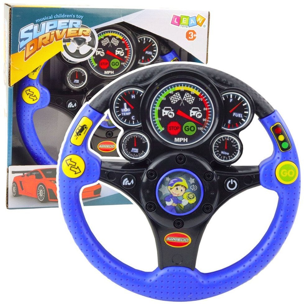 Kierownica Interaktywna Dla Dzieci Światła Dźwięki Wibracje Niebieska