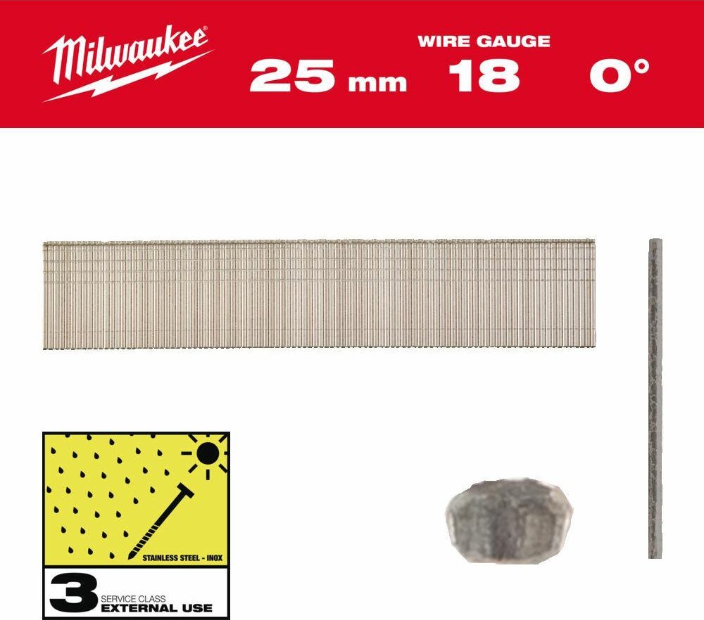 Milwaukee MILWAUKEE SZTYFTY INOX 18G/25mm /5000szt. - M18FN18GS