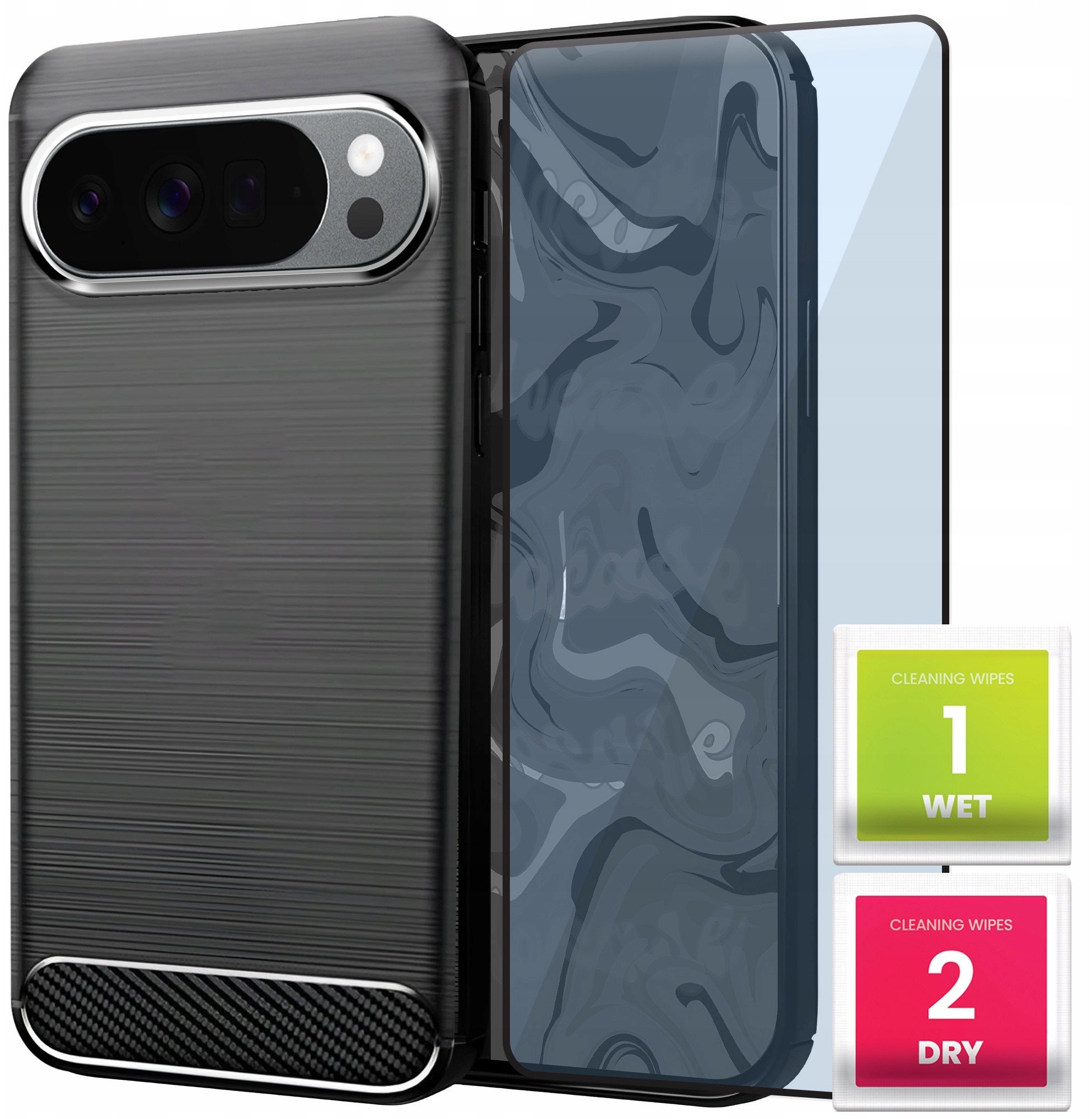 Etui do Google Pixel 10 Pro XL (Czarne, Karbon, Pancerne, Plecki) Szkło