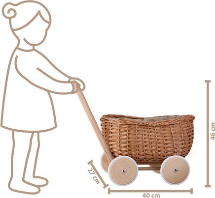 WickerPL Luke Wiklinowy wózek przyczepa dla chłopca pchacz na kółkach z obszyciem 40X27 H46 cm